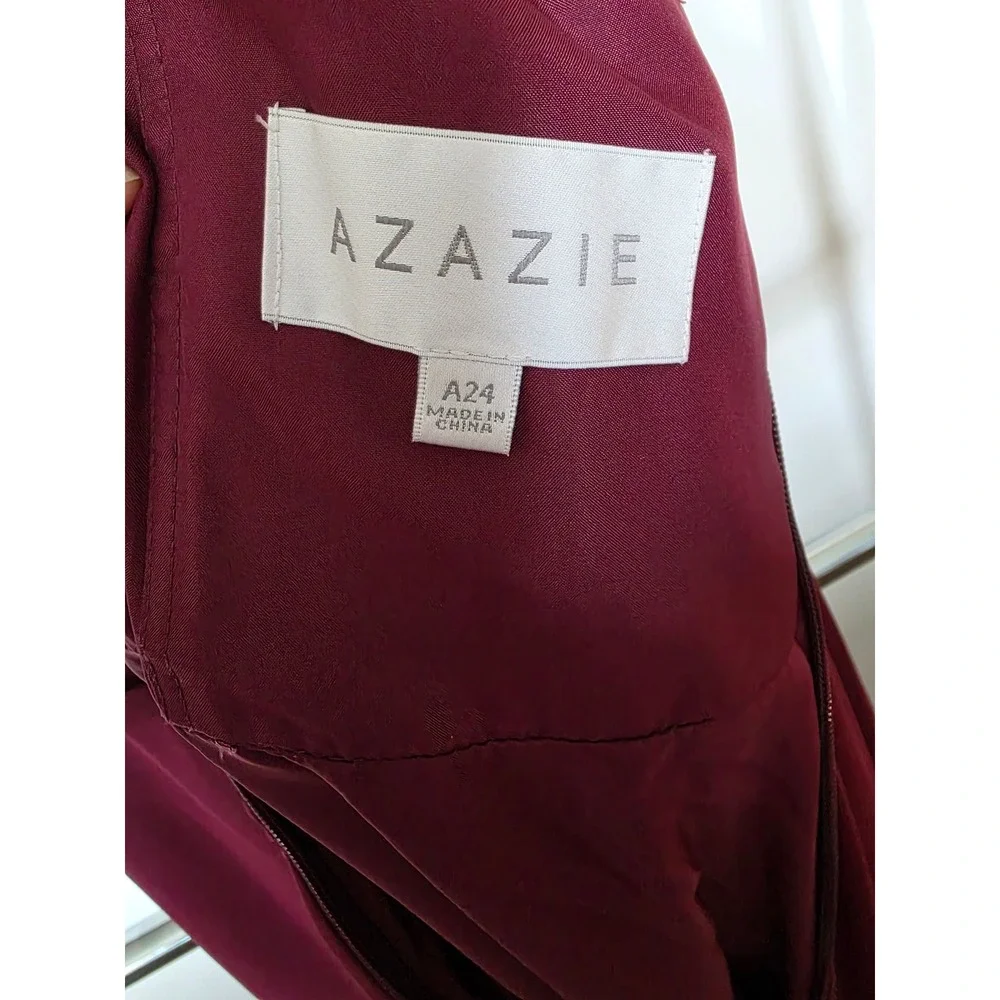 Womens Plus A24 Azazie Burgundy Chiffon Ruched V Neck Flutter Sleeve Formal Gown